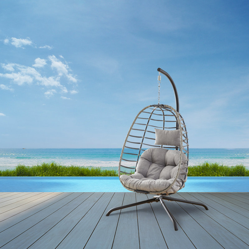 Dakota Fields Azuredee Wicker Hammock Swing Chair With Stand, Cushion And Headrest & Reviews